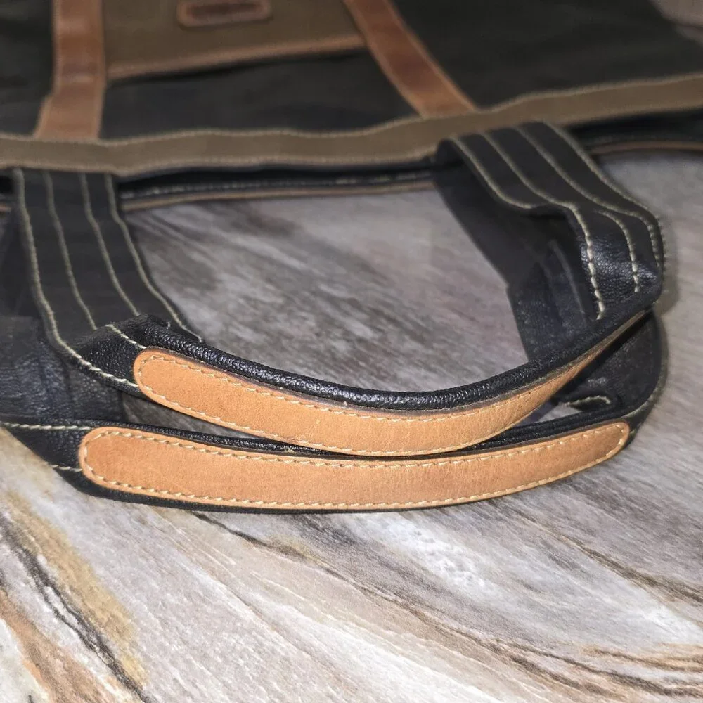 ADI-ORR by Hana Rozens Large Leather Canvas Tote Bag Brown Black Shoulder Bag - Picture 3 of 7